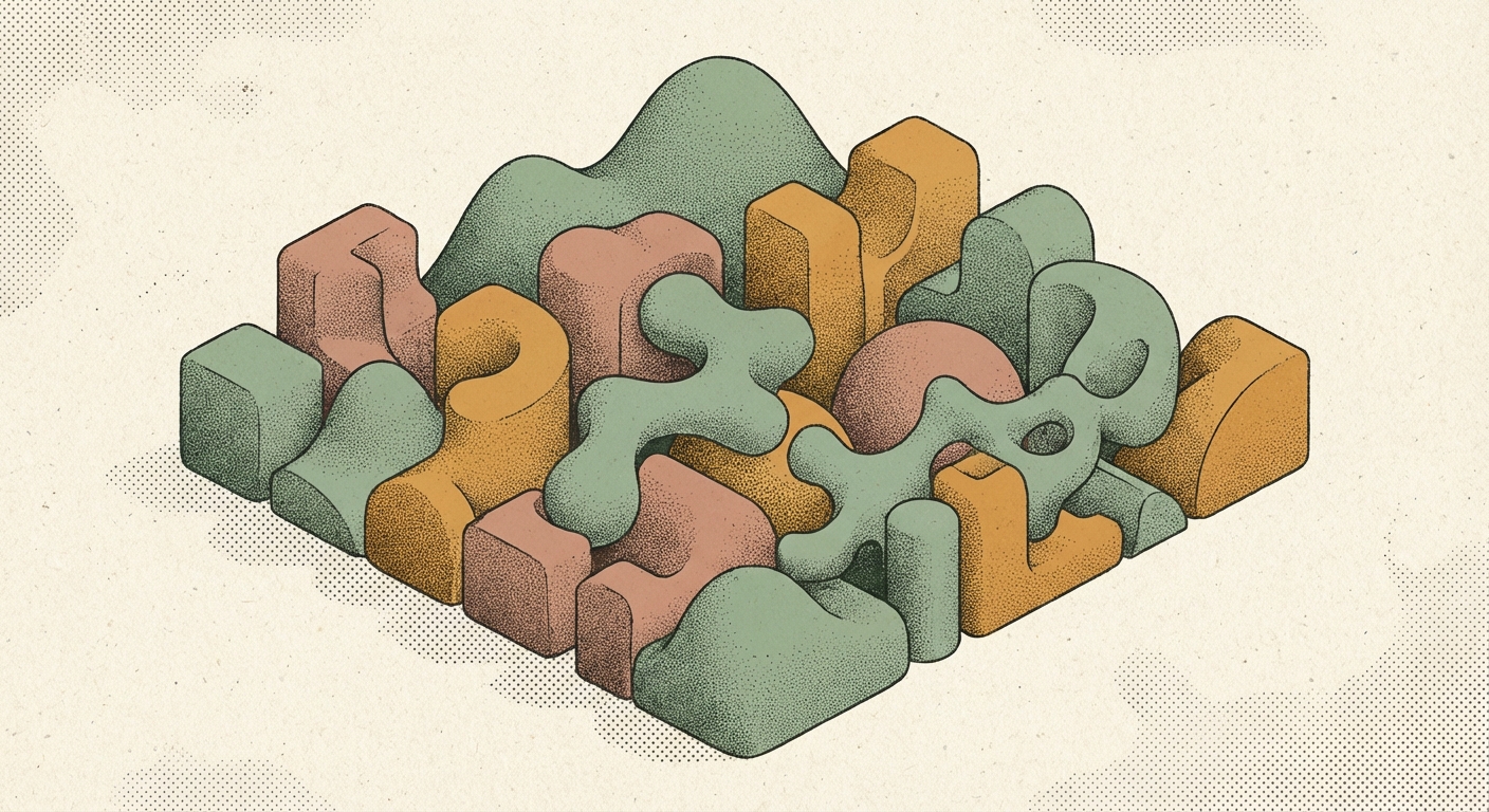Abstract isometric composition with stippled texture