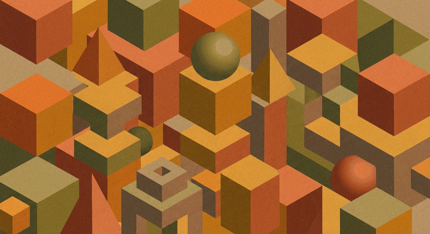 Abstract isometric geometric shapes with grainy texture